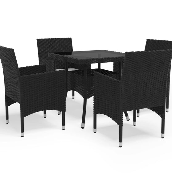 5-tlg. Garten-Essgruppe Schwarz Poly Rattan und Glas