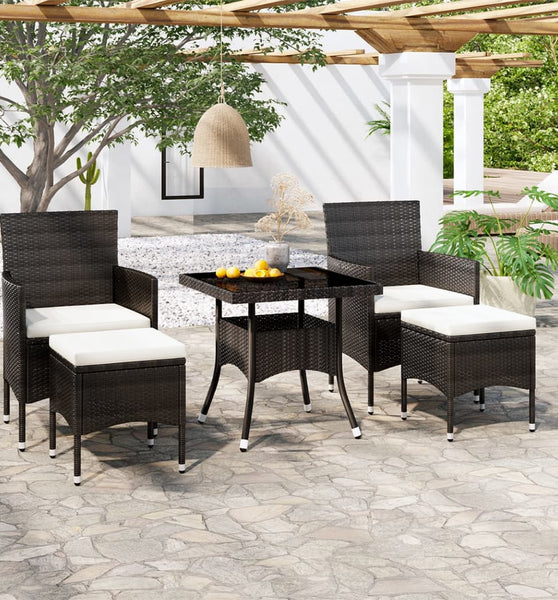 5-tlg. Garten-Essgruppe Poly Rattan und Hartglas Schwarz