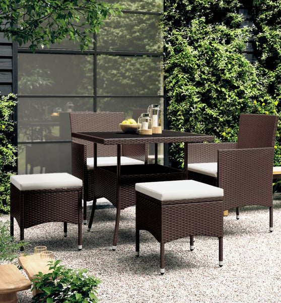 5-tlg. Garten-Essgruppe Poly Rattan Braun