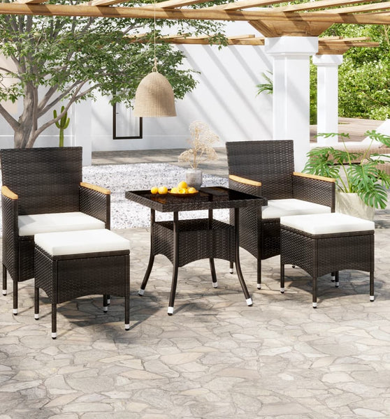 5-tlg. Garten-Essgruppe Poly Rattan und Hartglas Schwarz