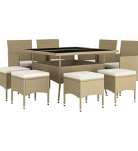 9-tlg. Garten-Essgruppe Poly Rattan Beige