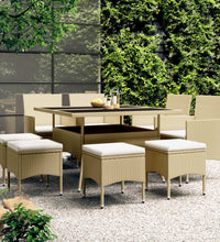 9-tlg. Garten-Essgruppe Poly Rattan Beige