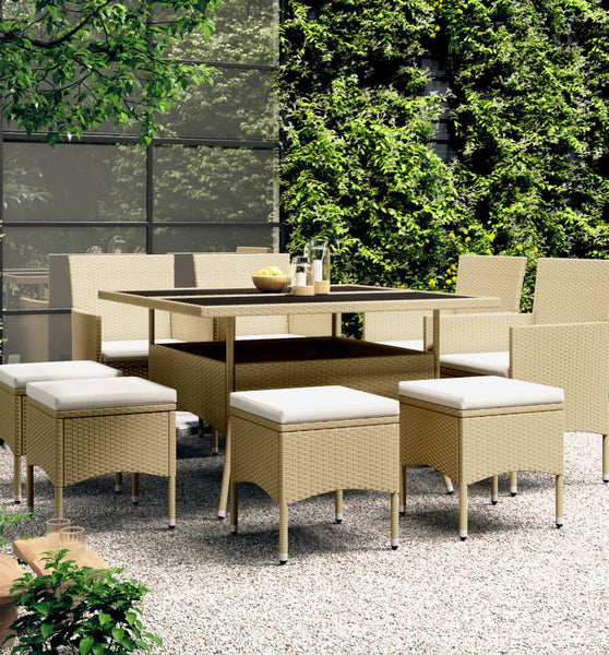 9-tlg. Garten-Essgruppe Poly Rattan Beige