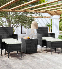 5-tlg. Garten-Bistro-Set Poly Rattan und Hartglas Schwarz