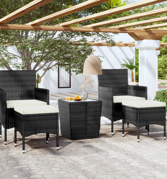 5-tlg. Garten-Bistro-Set Poly Rattan und Hartglas Schwarz