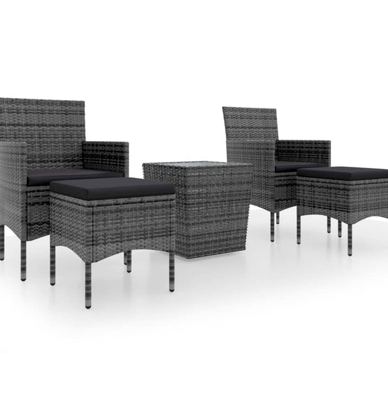 5-tlg. Garten-Bistro-Set Poly Rattan und Hartglas Grau