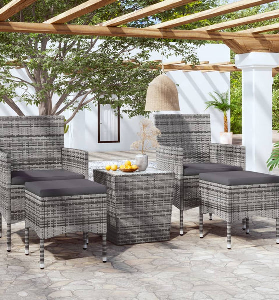 5-tlg. Garten-Bistro-Set Poly Rattan und Hartglas Grau