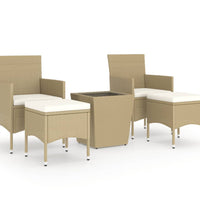 5-tlg. Garten-Bistro-Set Poly Rattan und Hartglas Beige