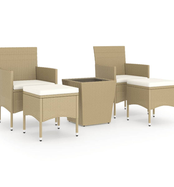 5-tlg. Garten-Bistro-Set Poly Rattan und Hartglas Beige