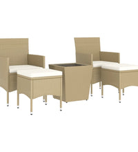 5-tlg. Garten-Bistro-Set Poly Rattan und Hartglas Beige