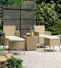 5-tlg. Garten-Bistro-Set Poly Rattan und Hartglas Beige