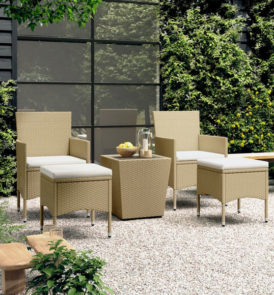 5-tlg. Garten-Bistro-Set Poly Rattan und Hartglas Beige