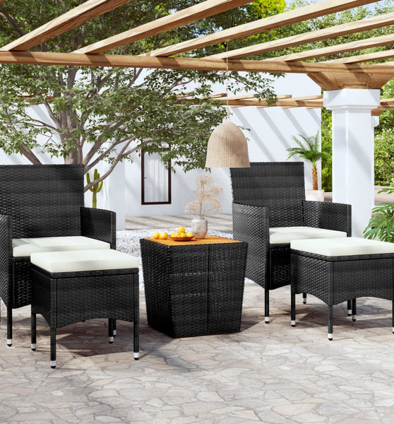 5-tlg. Garten-Bistro-Set Poly Rattan Massivholz Akazie Schwarz