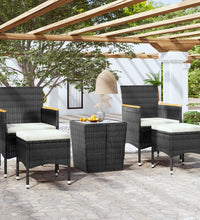 5-tlg. Garten-Bistro-Set Poly Rattan und Hartglas Schwarz