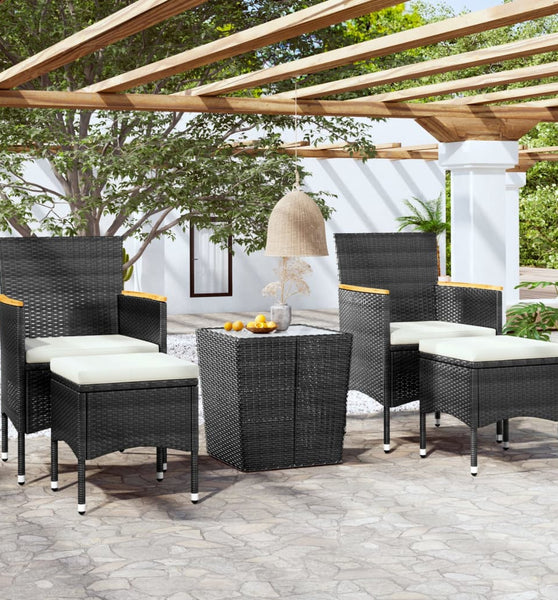 5-tlg. Garten-Bistro-Set Poly Rattan und Hartglas Schwarz