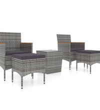 5-tlg. Garten-Bistro-Set Poly Rattan und Hartglas Grau