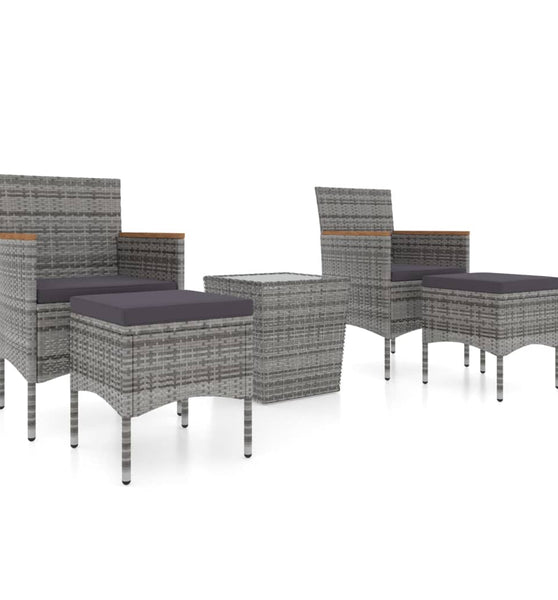 5-tlg. Garten-Bistro-Set Poly Rattan und Hartglas Grau