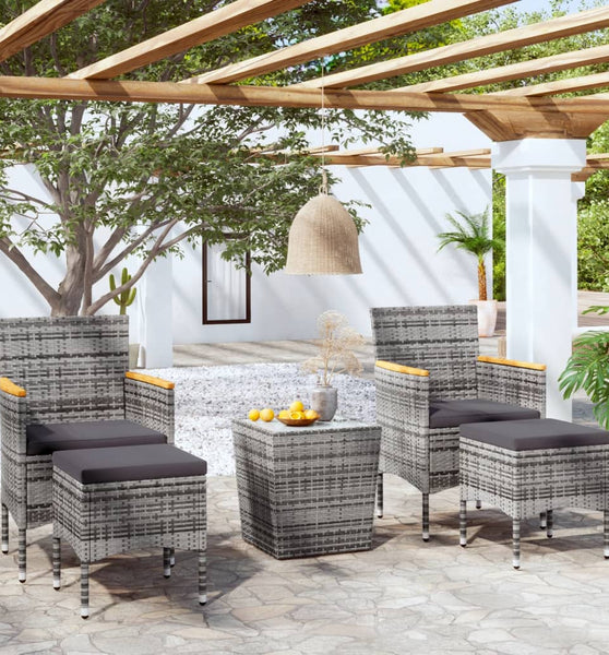 5-tlg. Garten-Bistro-Set Poly Rattan und Hartglas Grau