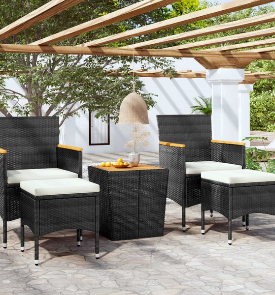 5-tlg. Garten-Bistro-Set Poly Rattan Massivholz Akazie Schwarz