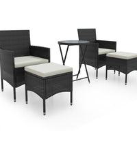 5-tlg. Garten-Bistro-Set Poly Rattan und Hartglas Schwarz