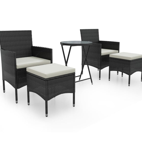 5-tlg. Garten-Bistro-Set Poly Rattan und Hartglas Schwarz