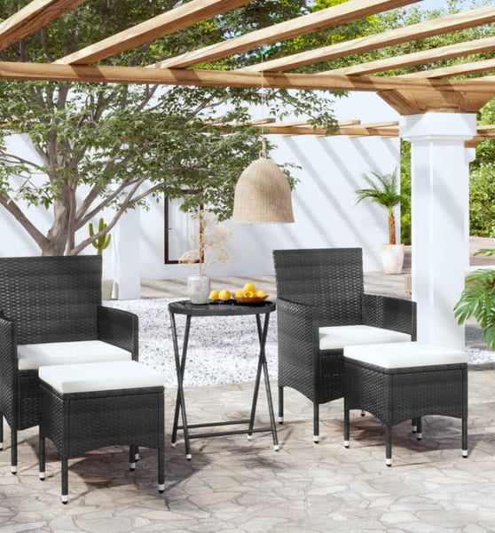 5-tlg. Garten-Bistro-Set Poly Rattan und Hartglas Schwarz