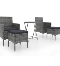 5-tlg. Garten-Bistro-Set Poly Rattan und Hartglas Grau