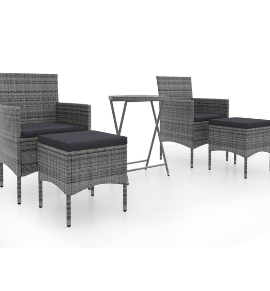 5-tlg. Garten-Bistro-Set Poly Rattan und Hartglas Grau