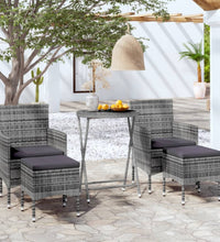 5-tlg. Garten-Bistro-Set Poly Rattan und Hartglas Grau