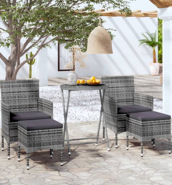 5-tlg. Garten-Bistro-Set Poly Rattan und Hartglas Grau