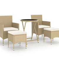 5-tlg. Garten-Bistro-Set Poly Rattan und Hartglas Beige