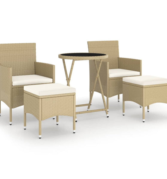 5-tlg. Garten-Bistro-Set Poly Rattan und Hartglas Beige