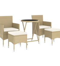 5-tlg. Garten-Bistro-Set Poly Rattan und Hartglas Beige