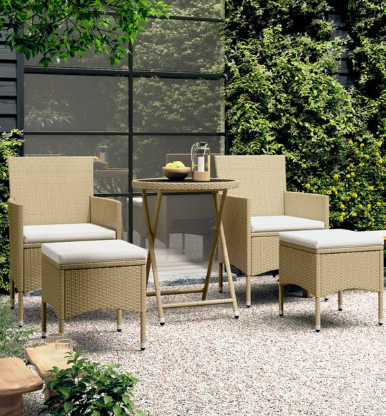 5-tlg. Garten-Bistro-Set Poly Rattan und Hartglas Beige