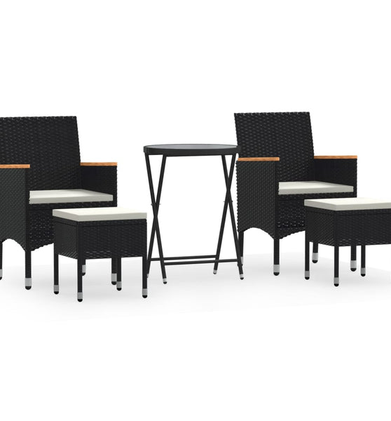 5-tlg. Garten-Bistro-Set Poly Rattan und Hartglas Schwarz