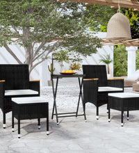 5-tlg. Garten-Bistro-Set Poly Rattan und Hartglas Schwarz