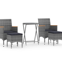 5-tlg. Garten-Bistro-Set Poly Rattan und Hartglas Grau