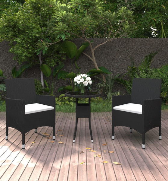 3-tlg. Garten-Essgruppe Poly Rattan Schwarz