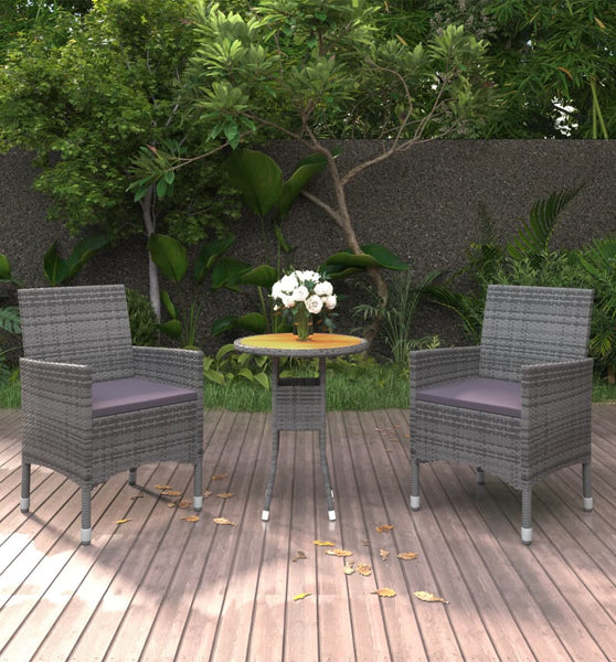 3-tlg. Garten-Essgruppe Poly Rattan Grau