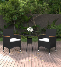 3-tlg. Garten-Essgruppe Poly Rattan Schwarz