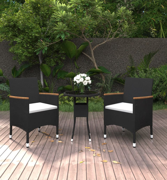 3-tlg. Garten-Essgruppe Poly Rattan Schwarz