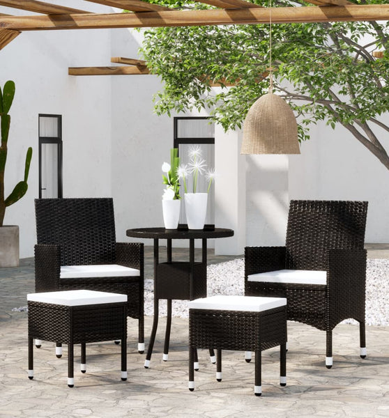 5-tlg. Garten-Lounge-Set Poly Rattan Schwarz