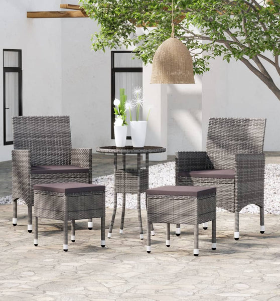 5-tlg. Garten-Lounge-Set Poly Rattan Grau