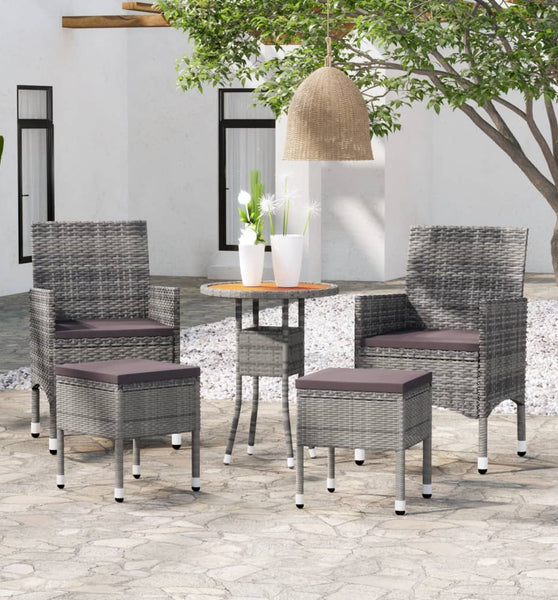 5-tlg. Garten-Lounge-Set Poly Rattan Grau