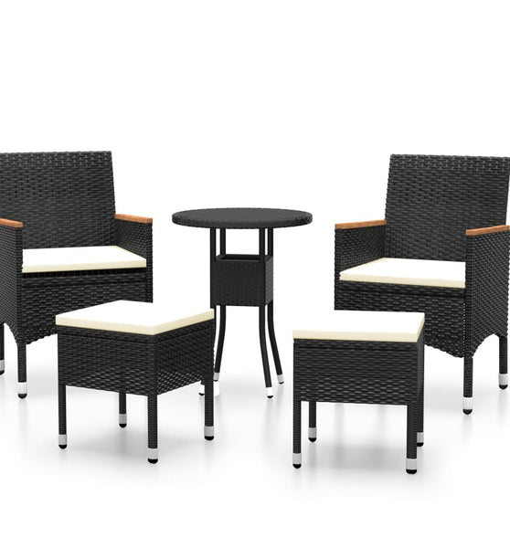 5-tlg. Garten-Lounge-Set Poly Rattan Schwarz