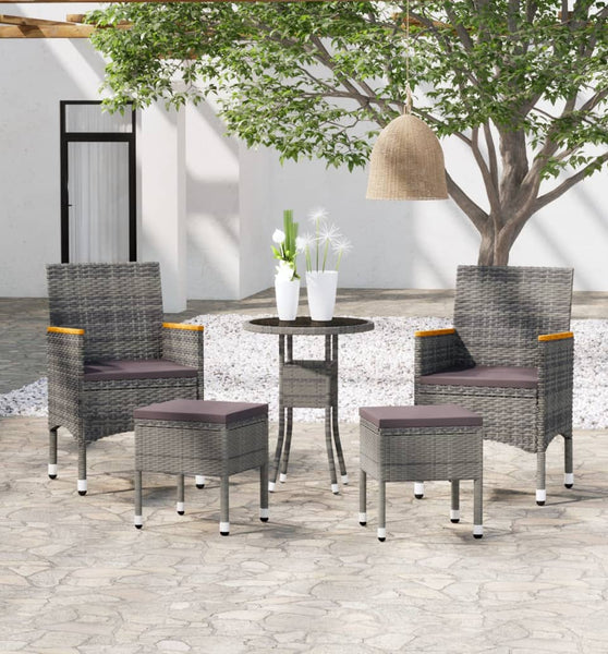 5-tlg. Garten-Lounge-Set Poly Rattan Grau