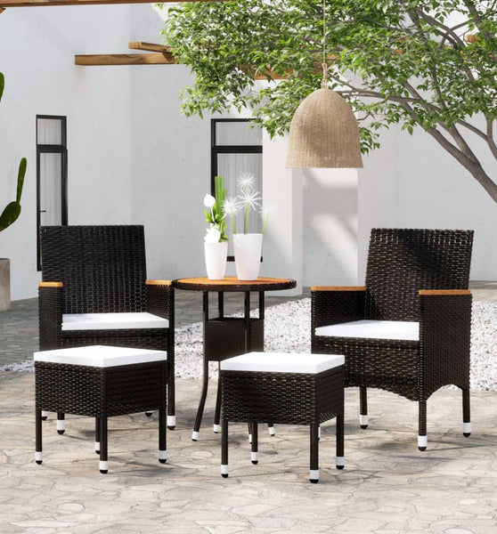 5-tlg. Garten-Lounge-Set Poly Rattan Schwarz