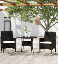 3-tlg. Garten-Essgruppe Poly Rattan Schwarz