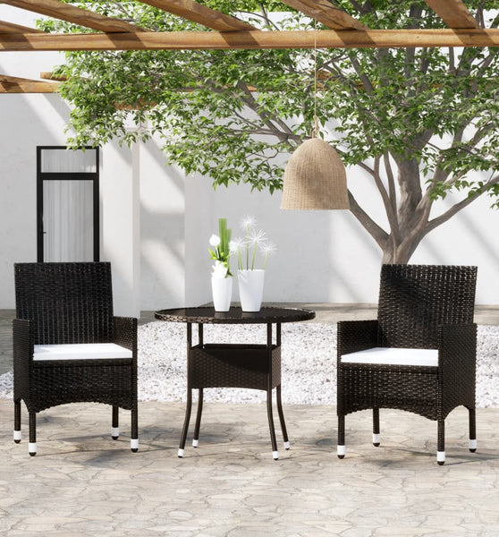 3-tlg. Garten-Essgruppe Poly Rattan Schwarz