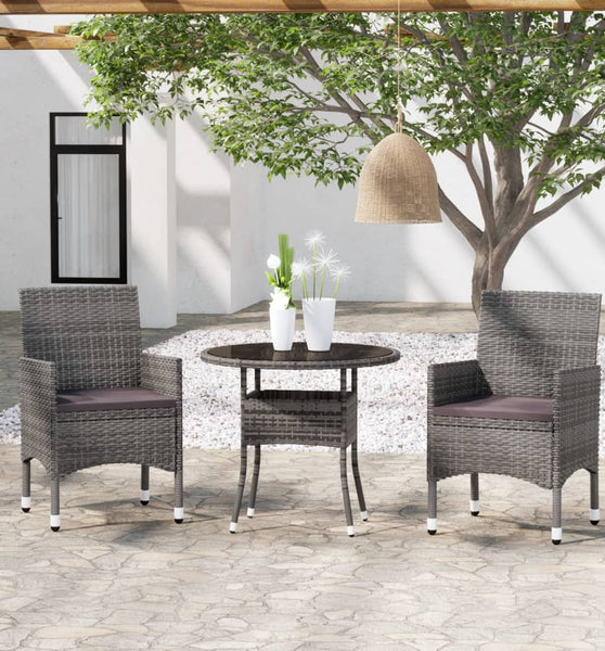 3-tlg. Garten-Essgruppe Poly Rattan Grau